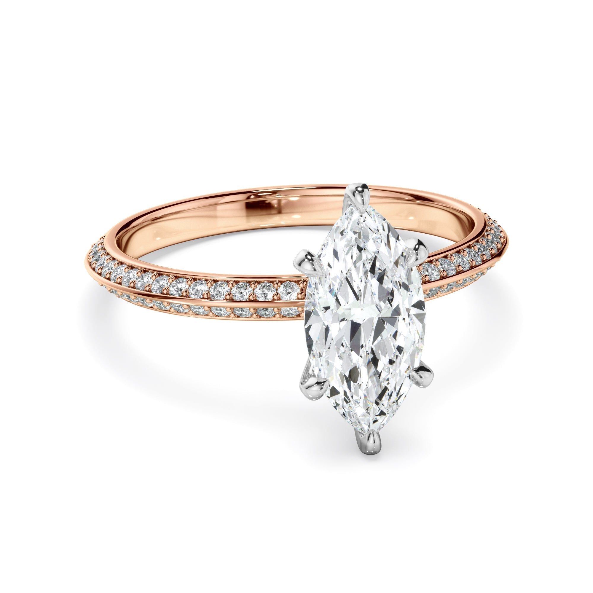 Marquise Cut Diamond Knife Edge Engagement Ring With Diamond Pave Sides