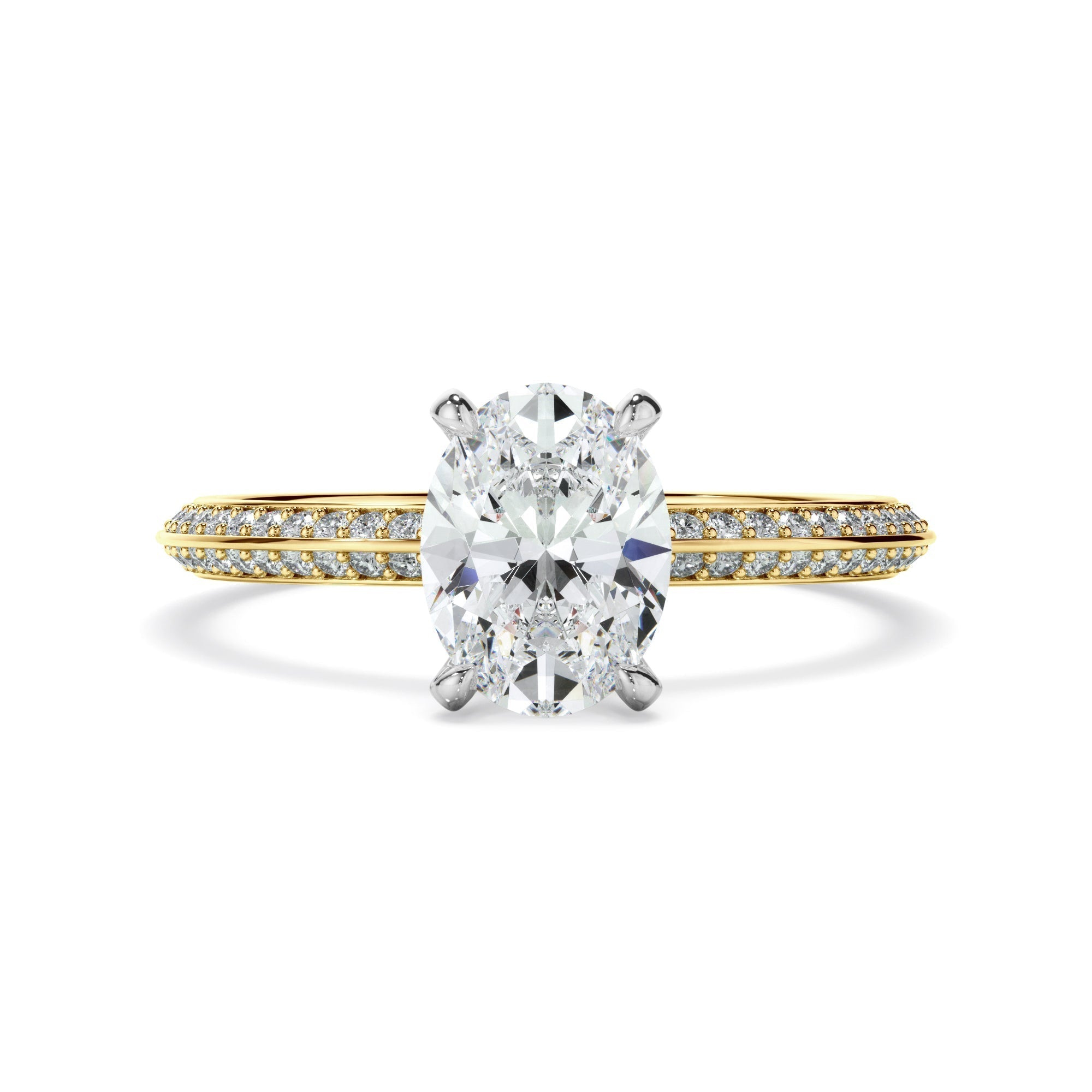 Oval Cut Diamond Knife Edge Engagement Ring With Diamond Pave Sides