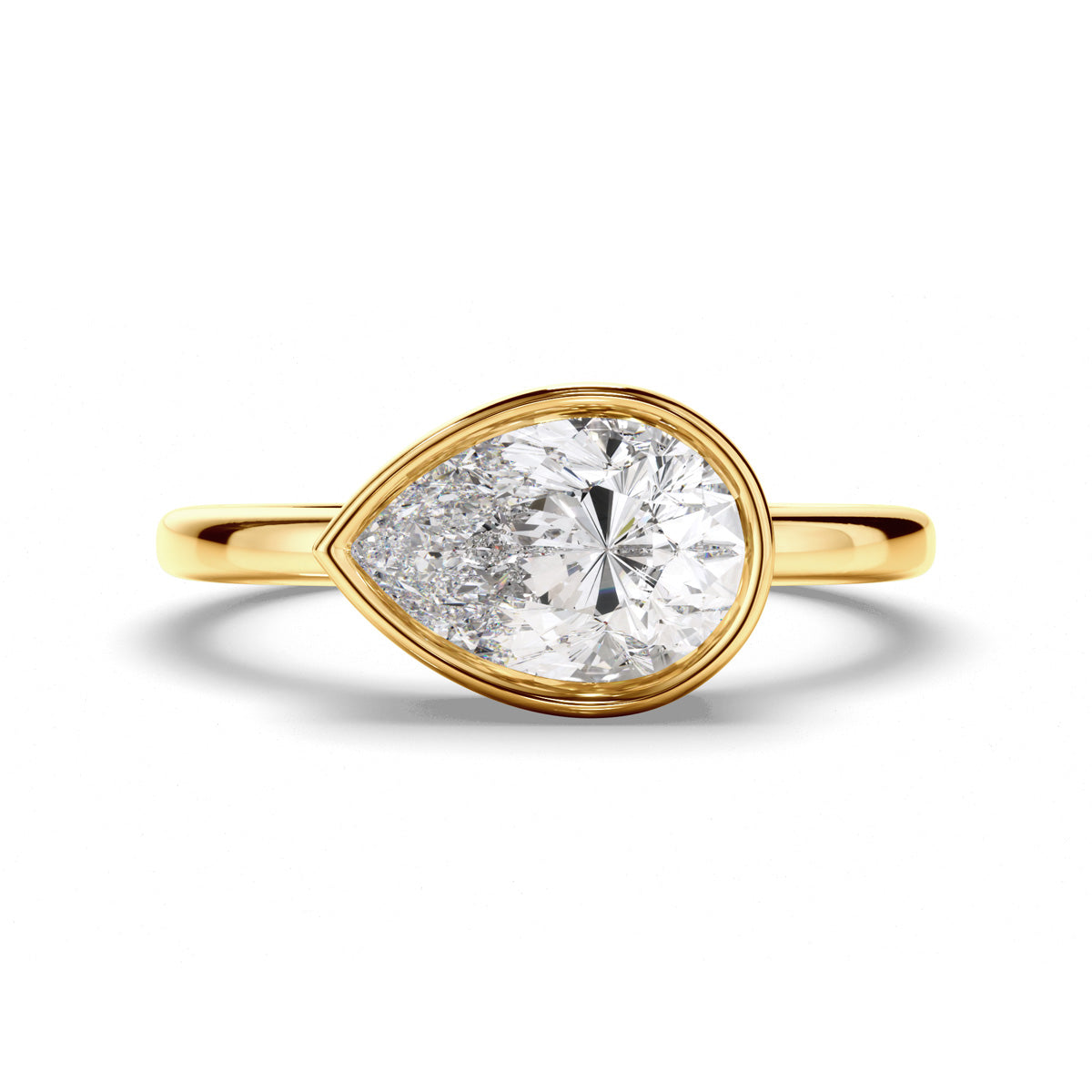 Pear Cut Diamond Bezel East West Solitaire Engagement Ring