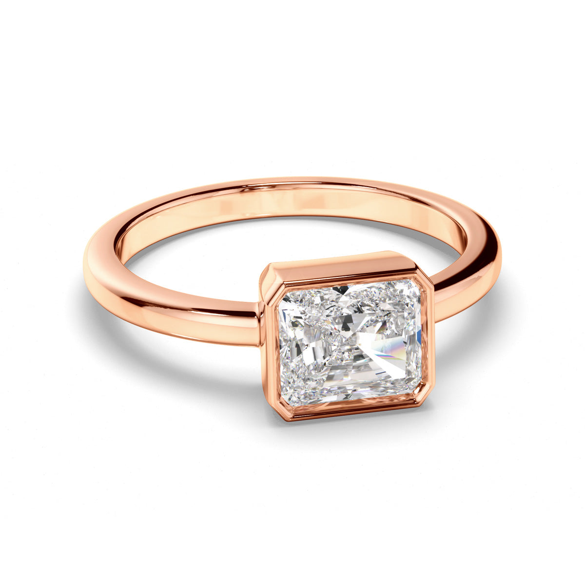 Radiant Cut Diamond Bezel East West Solitaire Engagement Ring